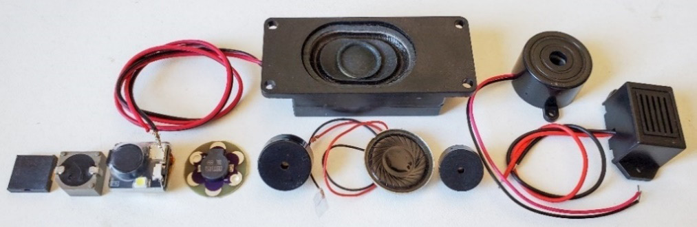 Figure 6.20 – A variety of piezo buzzers, speakers, and audio boards

