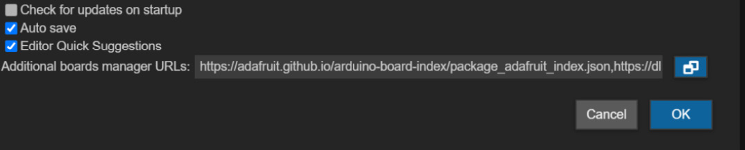 Figure 7.5 – Additional Boards Manager URLs
