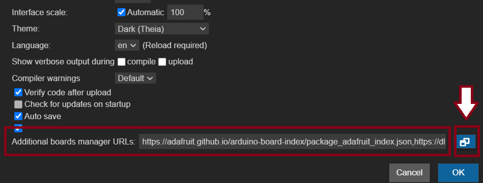 Figure 9.6 – Preferences and additional boards manager URLs
