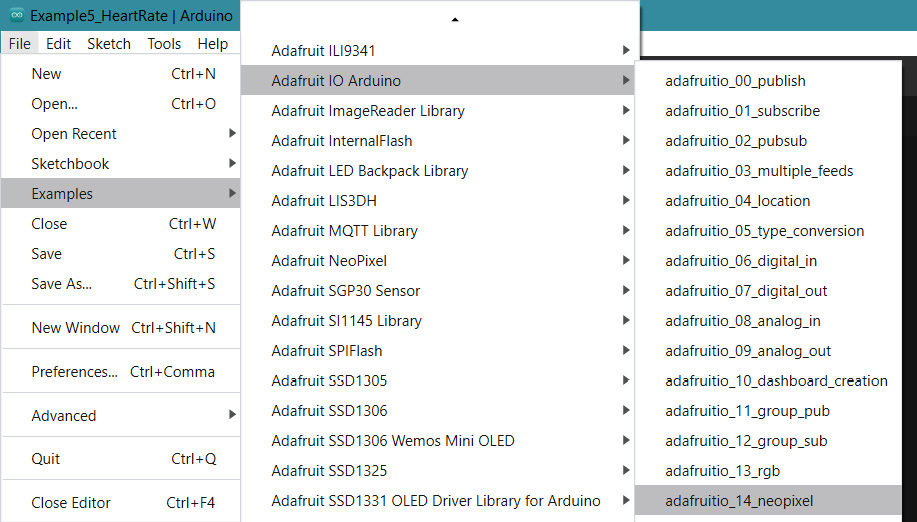 Figure 9.15 – Opening an example file in Arduino
