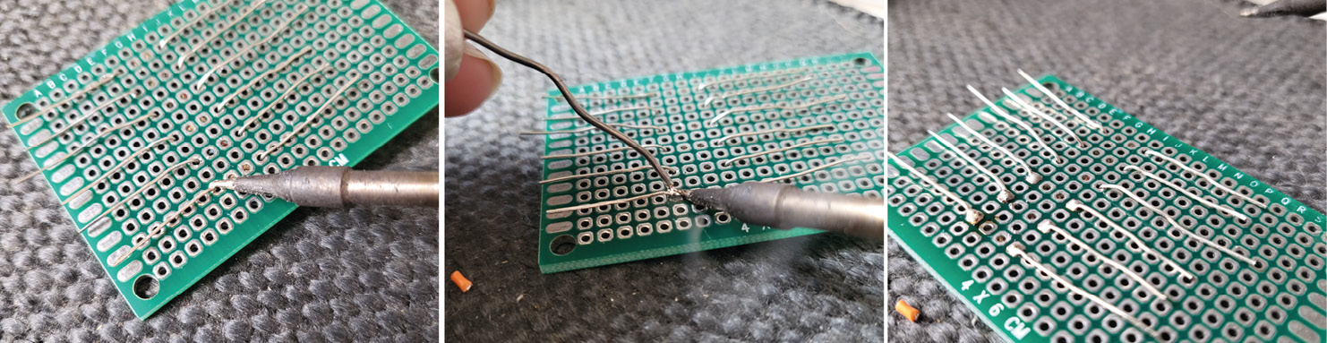 Figure 10.15 – Holding the solder iron in place and gently adding solder
