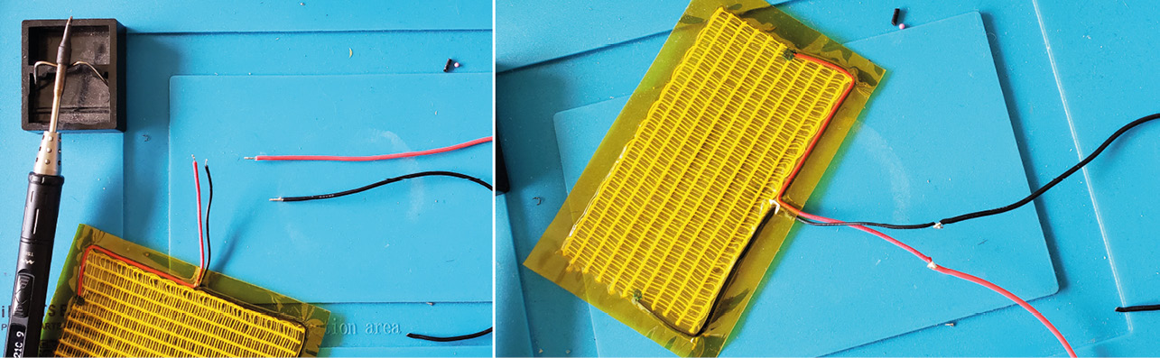 Figure 10.34 – Stripping the wire ends, twisting them together, and soldering
