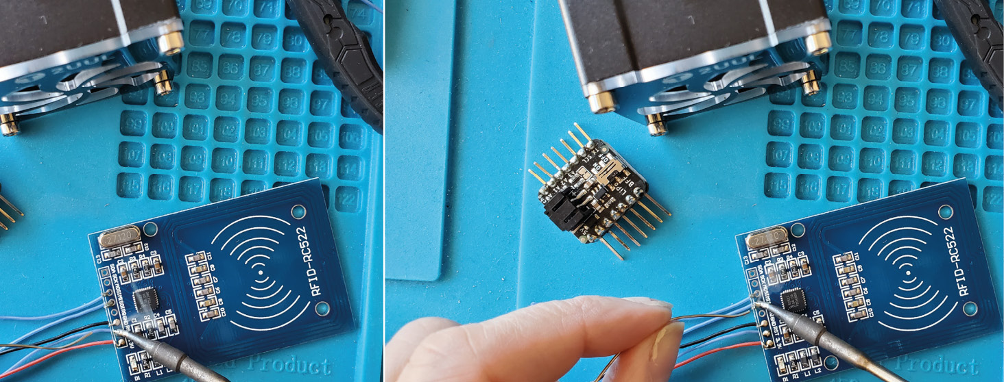 Figure 13.4 – Soldering the other wires (SPI) to the RFID board
