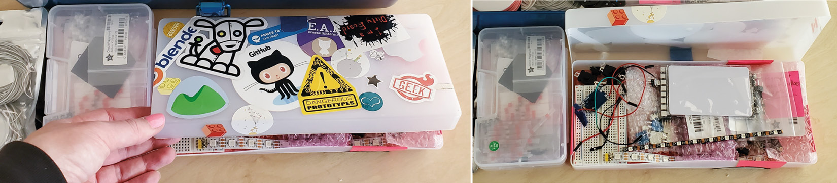 Figure 14.4 – Using storage solutions from Proto-Pic packaging (right) and another component box (left)
