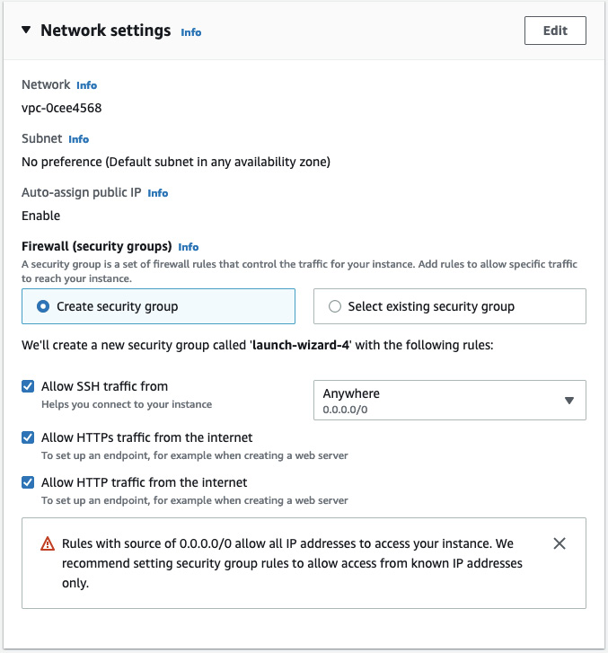 Figure 10.7 – Network settings; allow HTTP and HTTPS