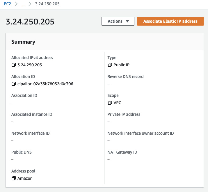 Figure 10.31 – The Associate Elastic IP address button