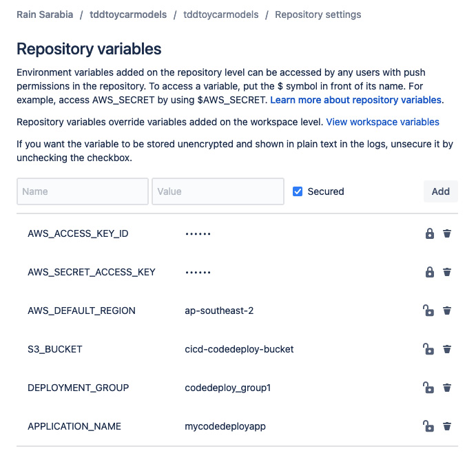 Figure 10.33 – Repository variables; AWS values