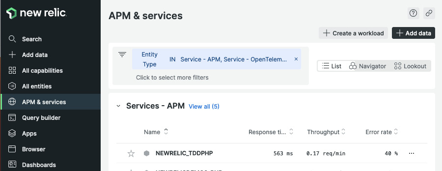 Figure 11.3 – New Relic services – APM