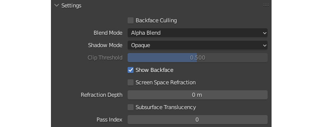 Figure 6.16: Settings for material transparency
