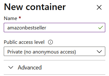 Figure 5.10 – Create a storage account – New container
