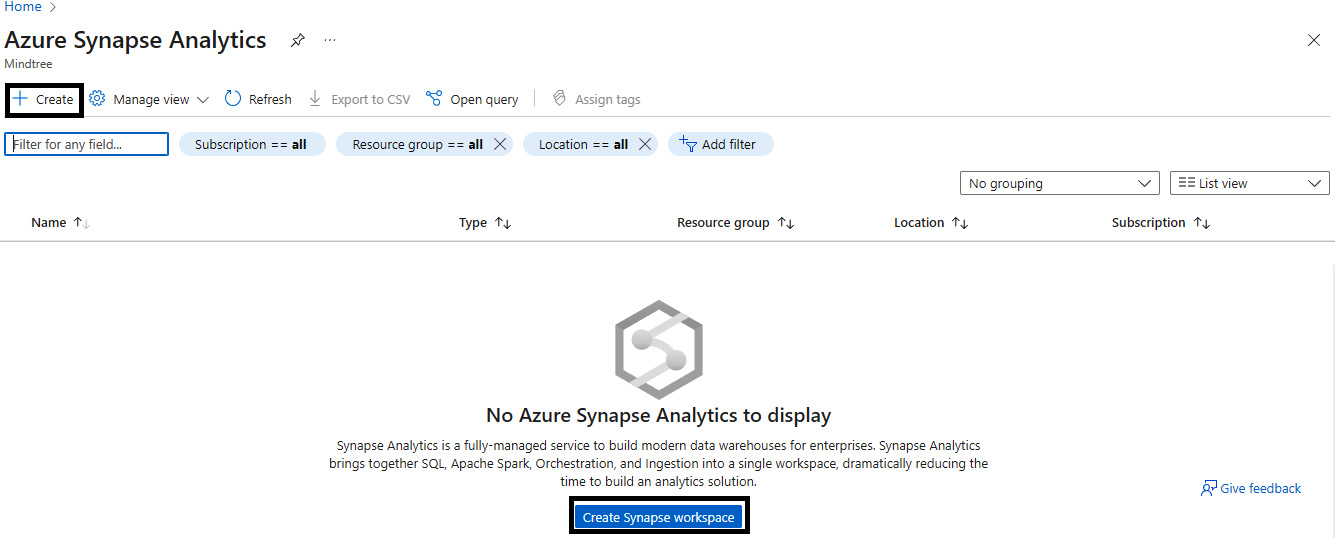 Figure 5.14 – Create Synapse workspace
