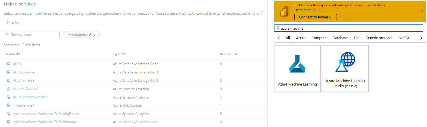 Figure 6.2 – Select Azure Machine Learning to link the service 
