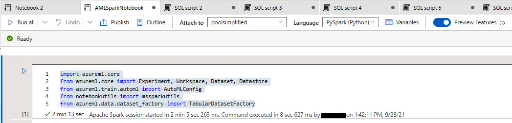 Figure 6.11 – The azureml.core import
