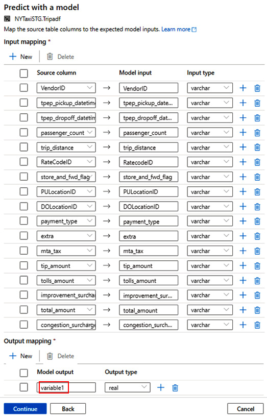 Figure 6.20 – Define the model output mapping
