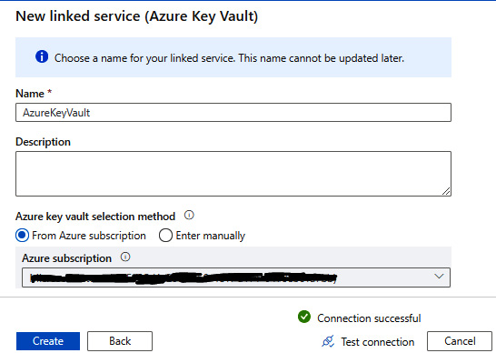 Figure 6.27 – The Key Vault linked service
