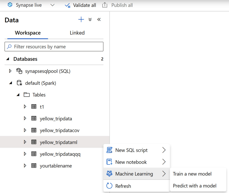 Figure 6.29 – Select the Spark table to predict with the model
