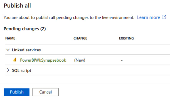 Figure 7.4 – Publishing the linked service
