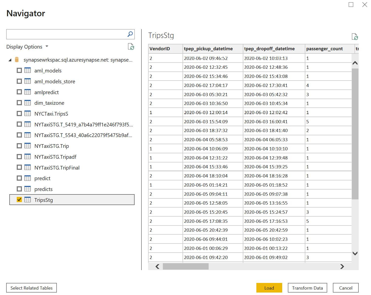 Figure 7.14 – Select the fact table to load as DirectQuery
