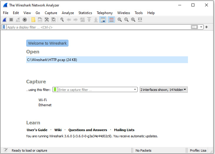 Figure 4.1 – The Wireshark welcome screen
