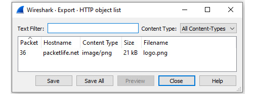 Figure 4.9 – The Export Objects | HTTP dialog box
