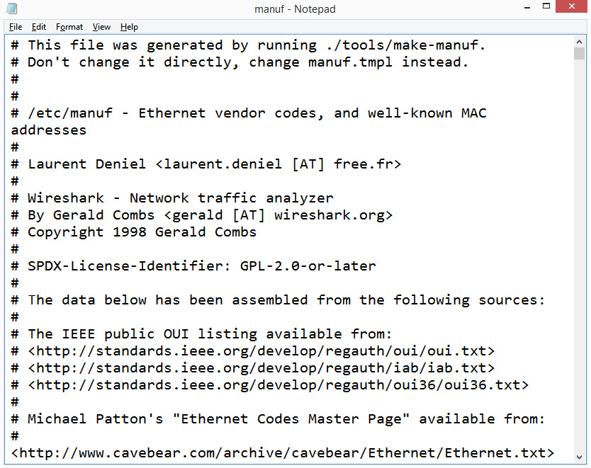 Figure 4.25 – The manuf file listing NIC card vendors
