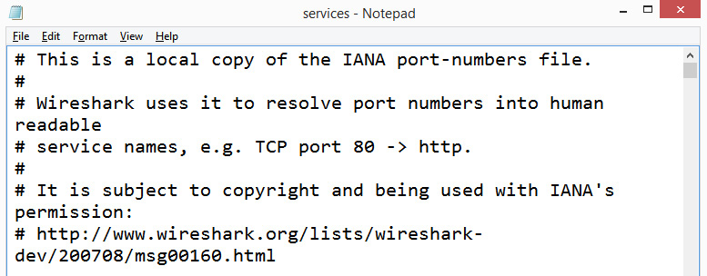 Figure 4.26 – The services file listing ports and associated services
