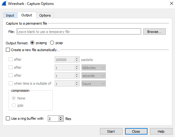 Figure 5.4 – Capture options – Output options
