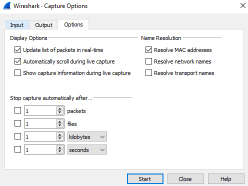  Figure 5.6 – Capture options – the Options tab
