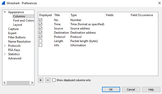 Figure 6.17 — Viewing the Columns dialog box in Preferences
