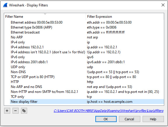 Figure 7.7 – Display Filters dialog box
