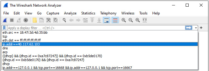 Figure 7.9 – Previously used display filters
