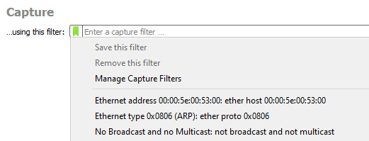 Figure 7.17 – Capture filter bookmark drop-down
