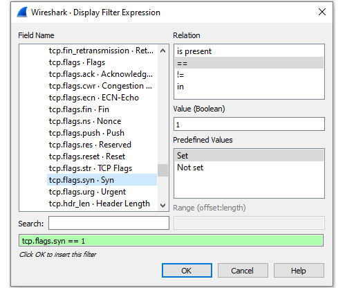 Figure 7.20 – TCP SYN flag filter
