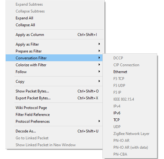 Figure 7.22 – Conversation Filter selections
