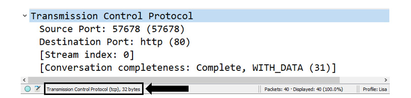 Figure 9.16 – Viewing the TCP header length
