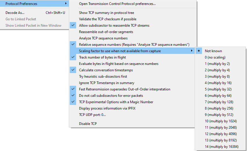 Figure 9.20 – TCP protocol preferences
