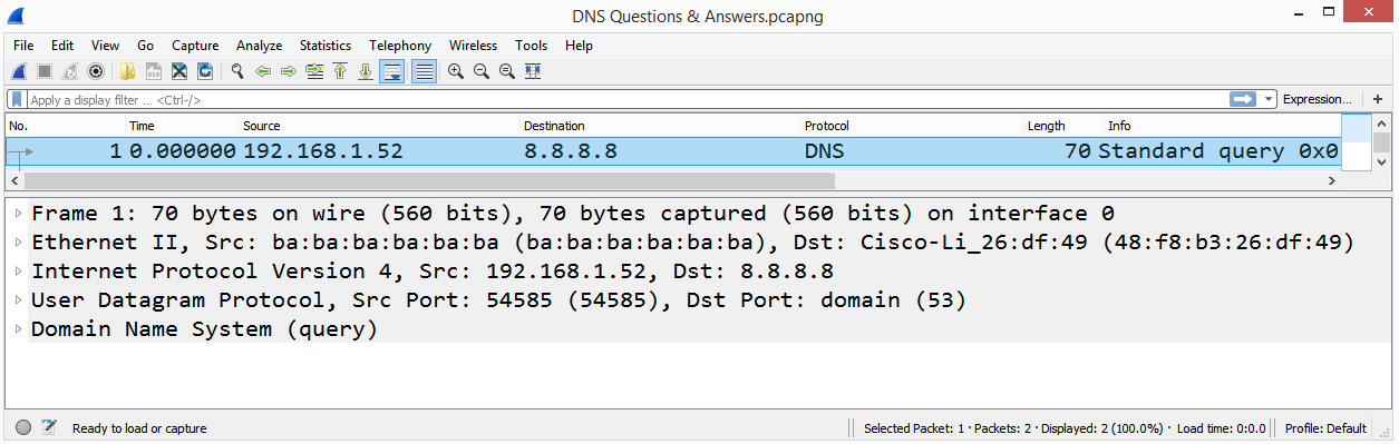 Figure 9.24 – Frame 1 showing the packet details pane
