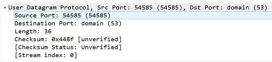 Figure 9.26 – The UDP header as shown in Wireshark
