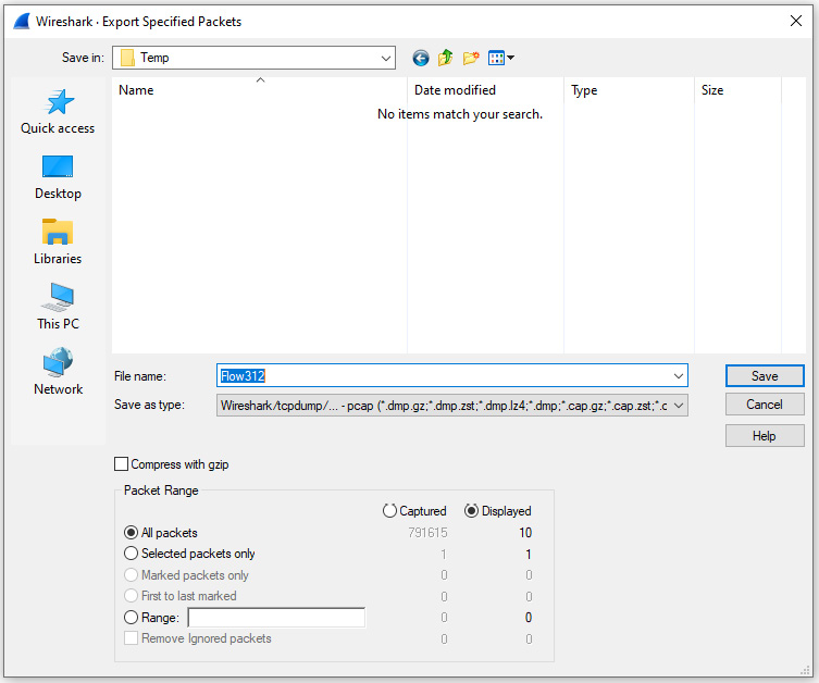 Figure 10.4 – Select the All packets and Displayed options
