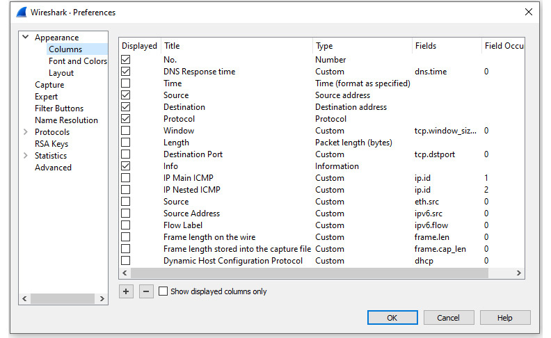 Figure 13.11 – Column preferences
