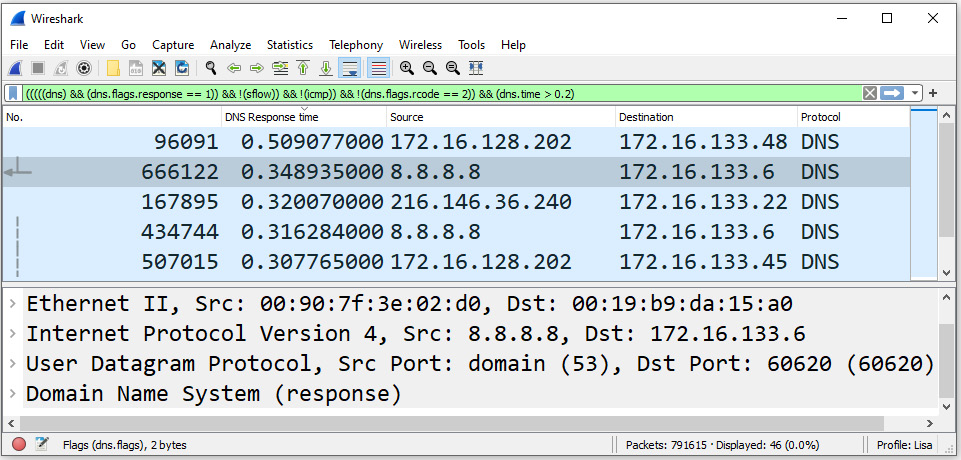 Figure 13.12 – BigFlows showing DNS response times
