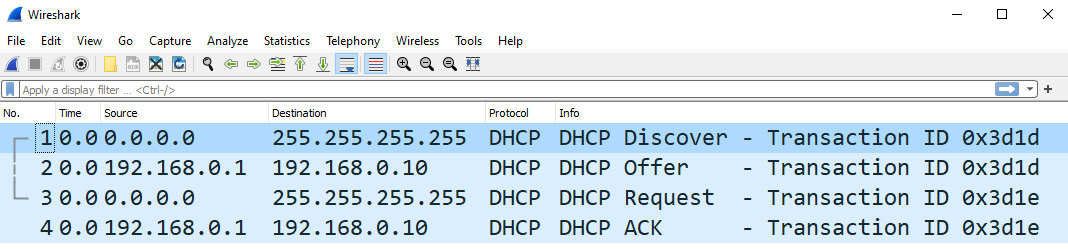 Figure 14.13 – The four-packet DORA process
