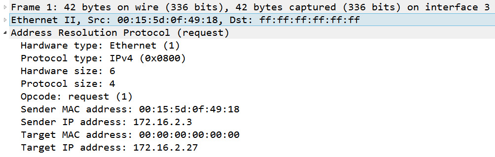 Figure 16.7 – Frame 1 ARP request
