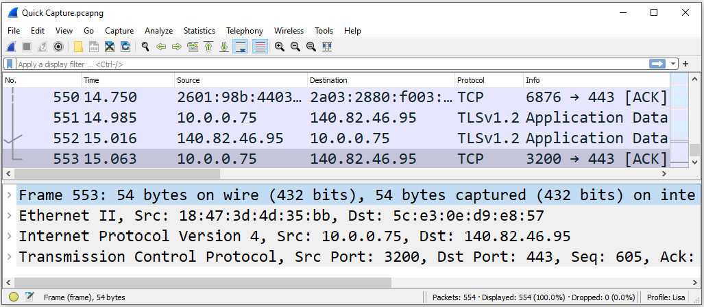 Figure 18.14 – File saved in Wireshark
