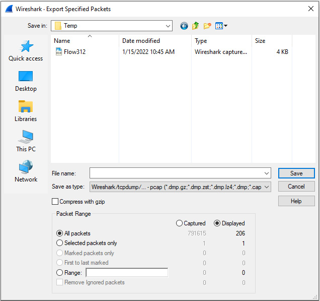 Figure 18.17 – Export Specified Packets
