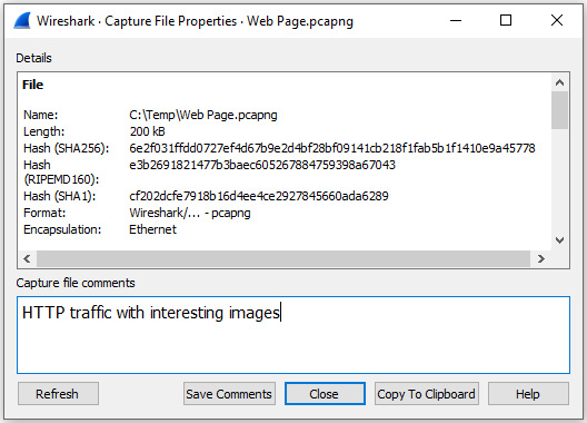 Figure 18.21 – Capture file comments
