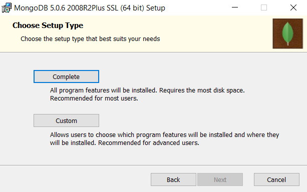 Figure 2.3 – Selecting the Complete installation – click Complete, then Next
