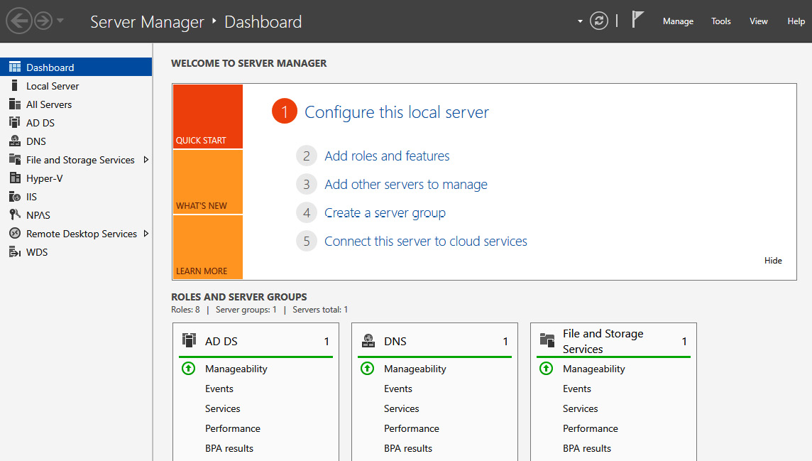 Figure 6.1 – Server Manager’s user interface in Windows Server 2022
