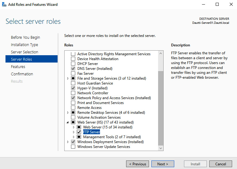 Figure 6.6 – Adding FTP Server as a server role in Windows Server 2022
