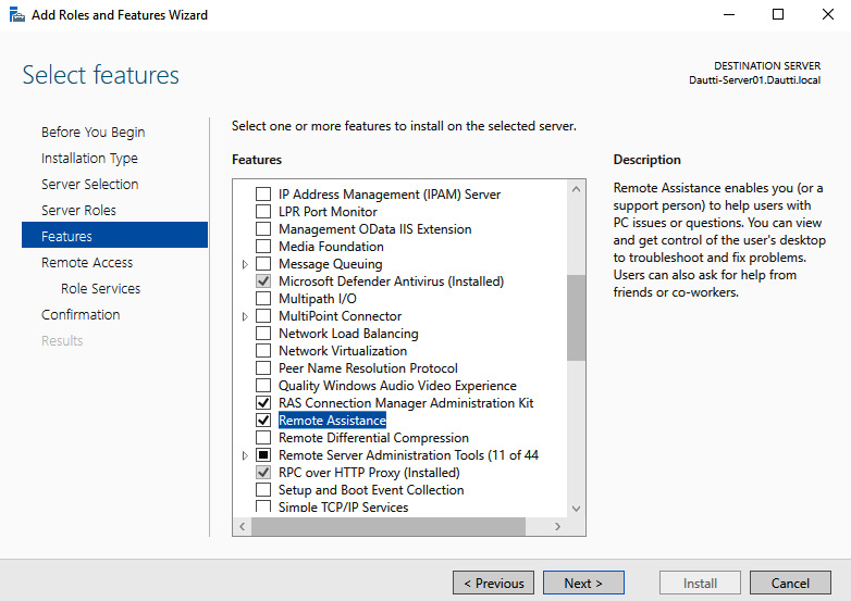 Figure 6.13 – Adding the Remote Assistance feature in Windows Server 2022
